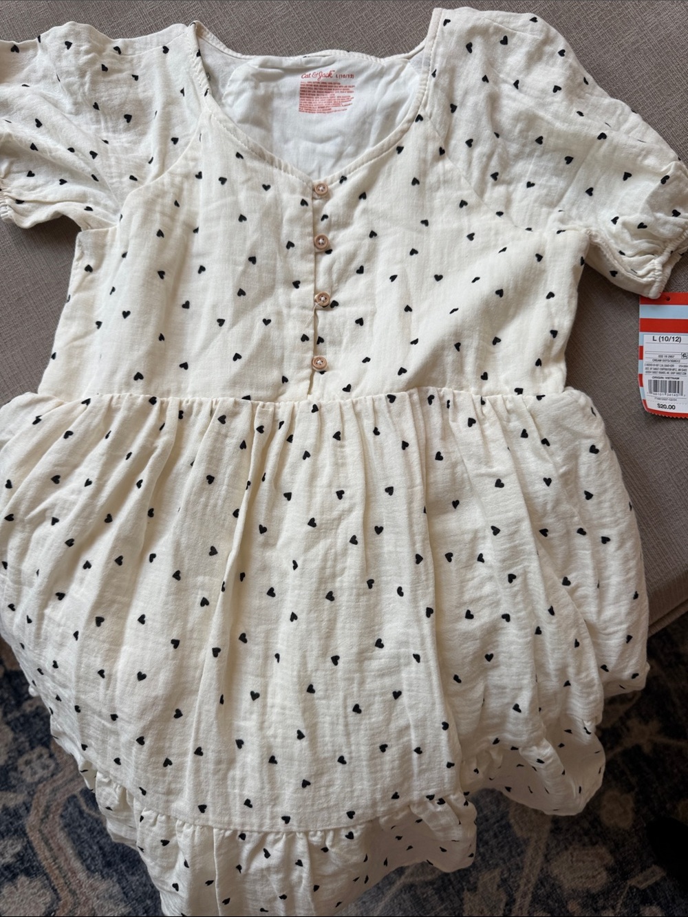 Cat & Jack Cream Dress with Black Heart Print